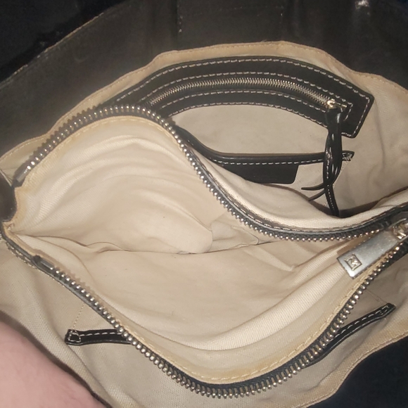 MICHAEL Michael Kors vintage black leather cream stitching tote bag purse handba - Picture 3 of 9